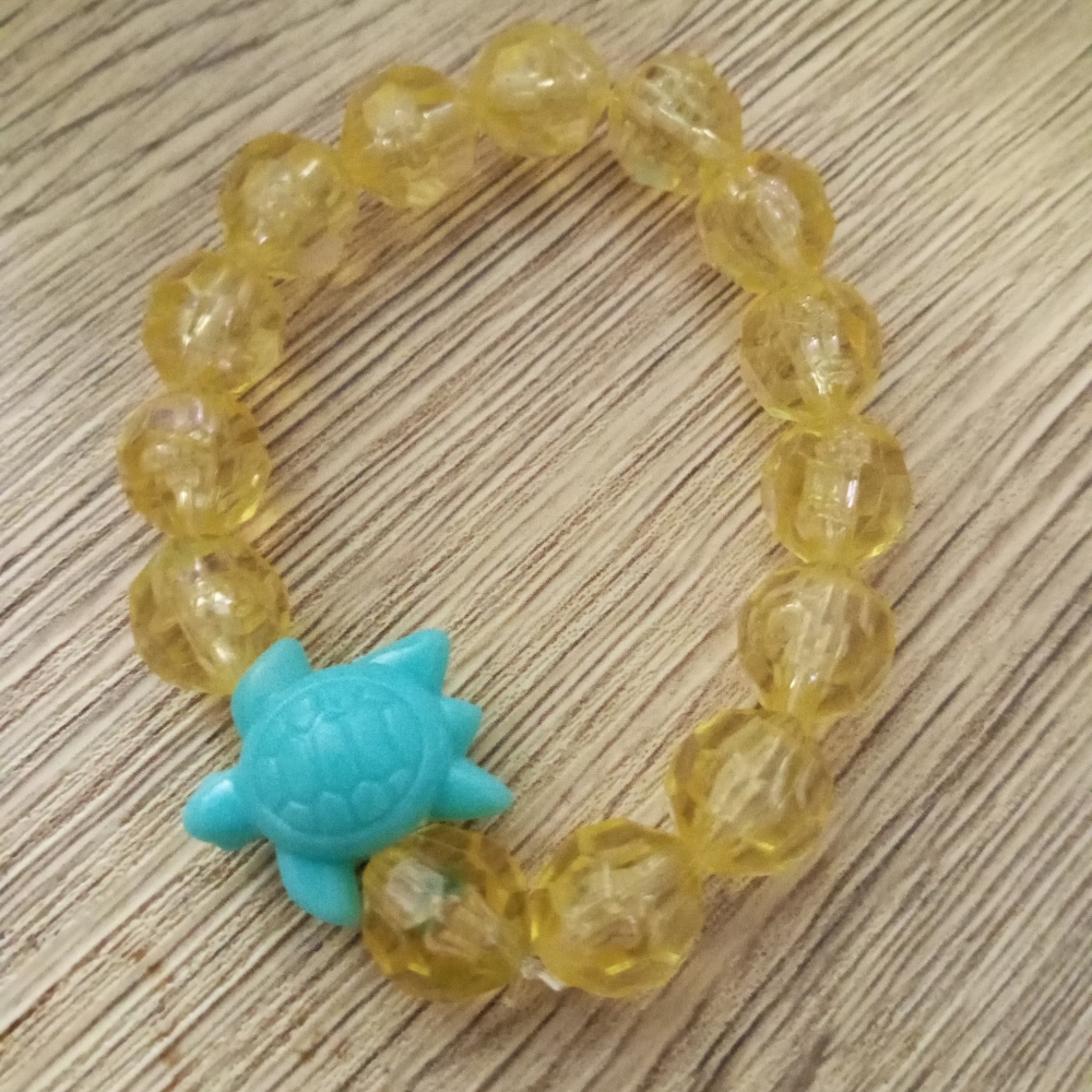 Hand crafted Pastel yellow crystal aqua sea turtle statement bracelet